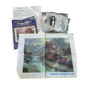 Thomas Kinkade Lamplight Bridge Cross Stitch Kit #50925 Started VTG 1996 READ